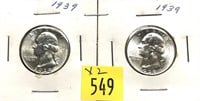 x2- 1939 Washington quarters, BU -x2 quarters-SOLD
