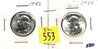 x2- 1943 Washington quarters, BU -x2 quarters-SOLD