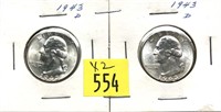 x2- 1943-D Washington quarters, BU -x2 quarters-