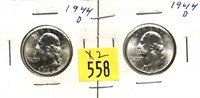 x2- 1944-D Washington quarters, BU -x2 quarters-