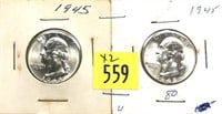 x2- 1945 Washington quarters, BU -x2 quarters-SOLD