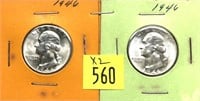 x2- 1946 Washington quarters, BU -x2 quarters-SOLD
