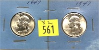 x2- 1947 Washington quarters, BU -x2 quarters-SOLD
