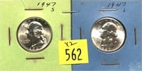 x2- 1947-S Washington quarters, BU -x2 quarters-