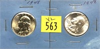x2- 1948 Washington quarters, BU -x2 quarters-SOLD