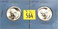 x2- 1948-S Washington quarters, BU -x2 quarters-