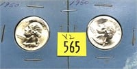 x2- 1950 Washington quarters, BU -x2 quarters-SOLD