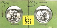 x2- 1952-S Washington quarters, BU -x2 quarters-