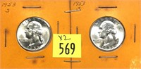 x2- 1953 Washington quarters, BU -x2 quarters-SOLD