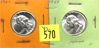x2- 1954 Washington quarters, BU -x2 quarters-SOLD