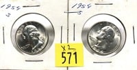x2- 1945-S Washington quarters, BU -x2 quarters-