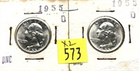 x2- 1955-D Washington quarters, BU -x2 quarters-