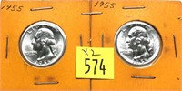 x2- 1955 Washington quarters, BU -x2 quarters-SOLD