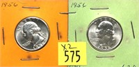 x2- 1956 Washington quarters, BU -x2 quarters-SOLD