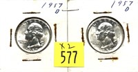 x2- 1957-D Washington quarters, BU -x2 quarters-