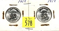 x2- 1958 Washington quarters, BU -x2 quarters-SOLD