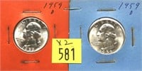 x2- 1959-D Washington quarters, BU -x2 quarters-