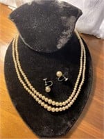 Delta Pearl Necklace With Pearl Clip Earrings