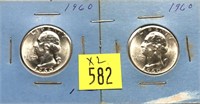 x2- 1960 Washington quarters, BU -x2 quarters-SOLD