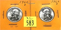 x2- 1960-D Washington quarters, BU -x2 quarters-
