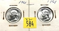 x2- 1961 Washington quarters, BU -x2 quarters-SOLD