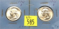x2- 1961-D Washington quarters, BU -x2 quarters-
