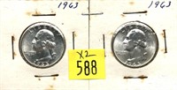 x2- 1963 Washington quarters, BU -x2 quarters-SOLD