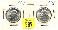 x2- 1963-D Washington quarters, BU -x2 quarters-