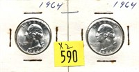 x2- 1964 Washington quarters, BU -x2 quarters-SOLD