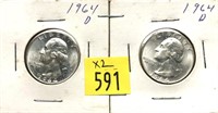 x2- 1964-D Washington quarters, BU -x2 quarters-