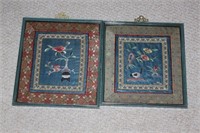 Pair of Chinese Framed Silk Panels