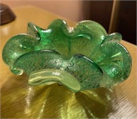 Green and Clear Art Glass Ash Tray