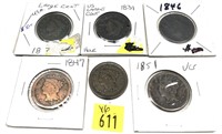 x6- U.S. Large cents, mixed dates -x6 cents -SOLD