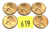 Lot, of 5 1948-S cents, Unc.