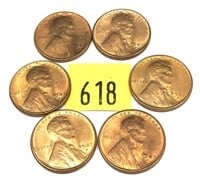 Lot, of 6 1947-S cents, Unc.