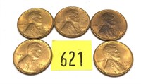 Lot, of 5 1950-S cents, Unc.