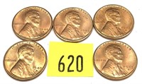 Lot, of 5 1949-S cents, Unc.