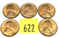 Lot, of 5 1951-S cents, Unc.
