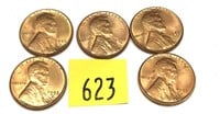 Lot, of 5 1952-S cents, Unc.