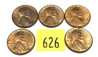 Lot, of 5 1955-S cents, Unc.