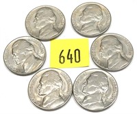 Lot, 6 1941-S nickels, Unc.
