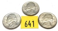 Lot, 3 1943 nickels, Unc.