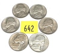 Lot, 6 1946-S nickels, Unc.