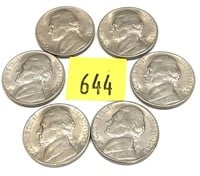 Lot, 6 1948-S nickels, Unc.