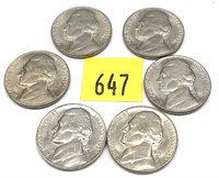 Lot, 6 1953-S nickels, Unc.