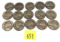 Lot, 15 1955 nickels, Unc.