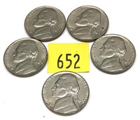 Lot, 5 1956 nickels, Unc.