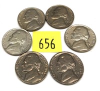 Lot, 6 1958 nickels, Unc.