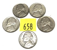 Lot, 5 1959 nickels, Unc.