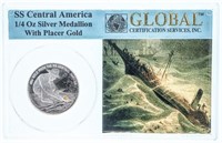 SS Central America 1/4 OZ Silver Medallion With Pl